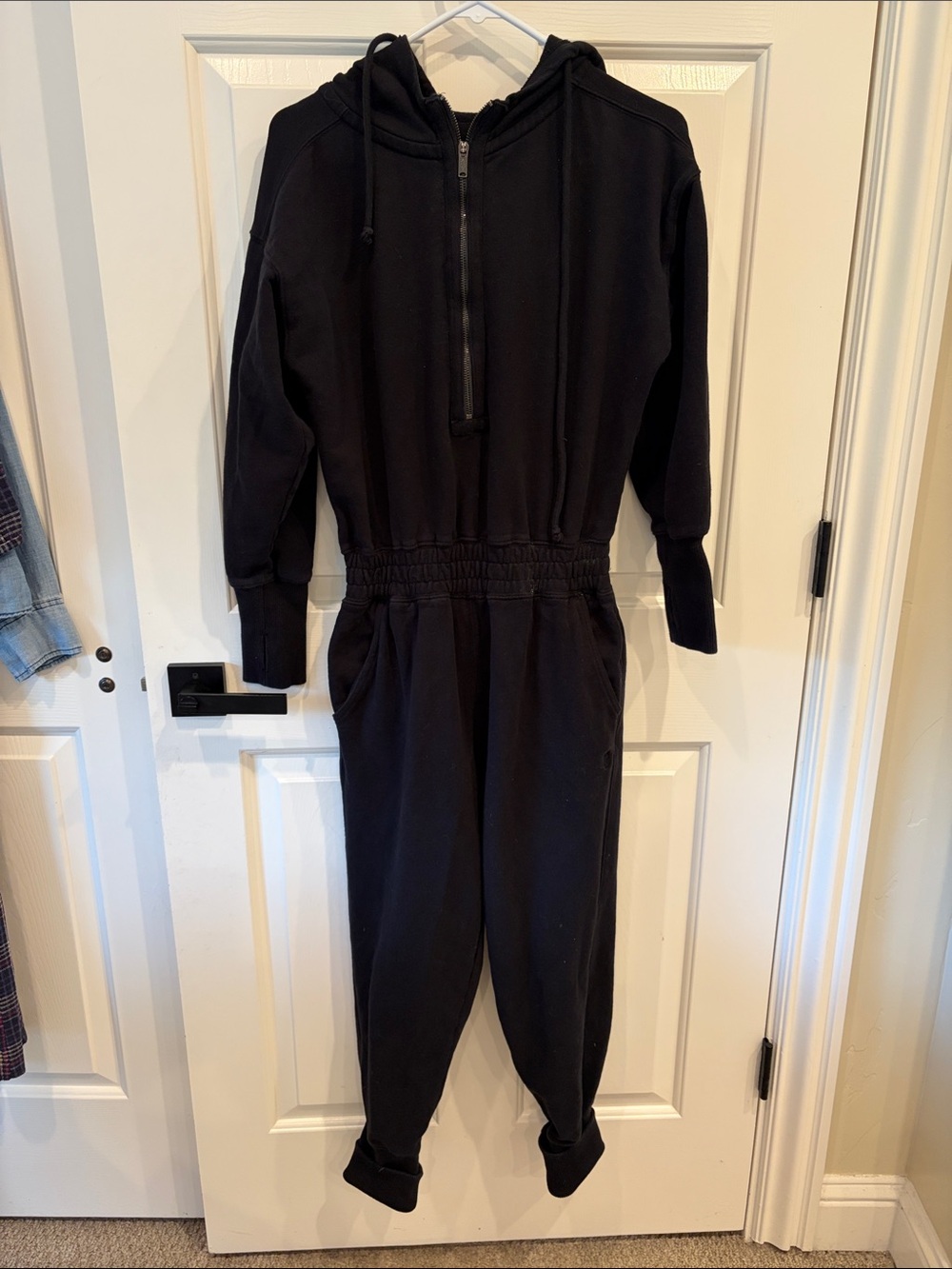 FP Movement by Free People Black Hooded Half-Zip Jumpsuit